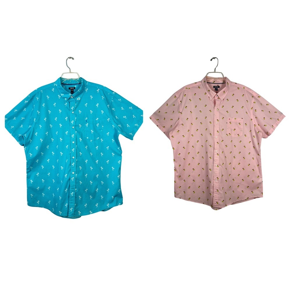 IZOD Mens Short Sleeve Button Down All Over Palm Trees/Hula Girls Batch of 2 XXL